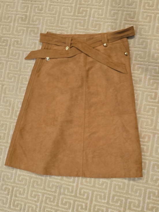 Tommy Hilfiger Dresses & Skirts - Tommy Hilfiger Tan Faux Suede A-Line Skirt with Belt, Size 2